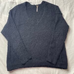Free People Black V-Neck Textured Knit Sweater Oversized Sz XS Women's